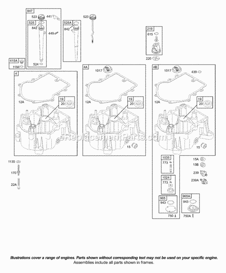 Sump Diagram and Parts List for 42A777-1886-A1  Briggs and Stratton Engine